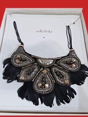 Stella & Dot Constantine Feather Crystal Gemstone Bib Necklace